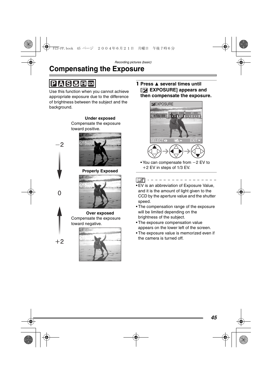 Compensating the exposure | Panasonic DMC-FZ3PP User Manual | Page 45 / 124