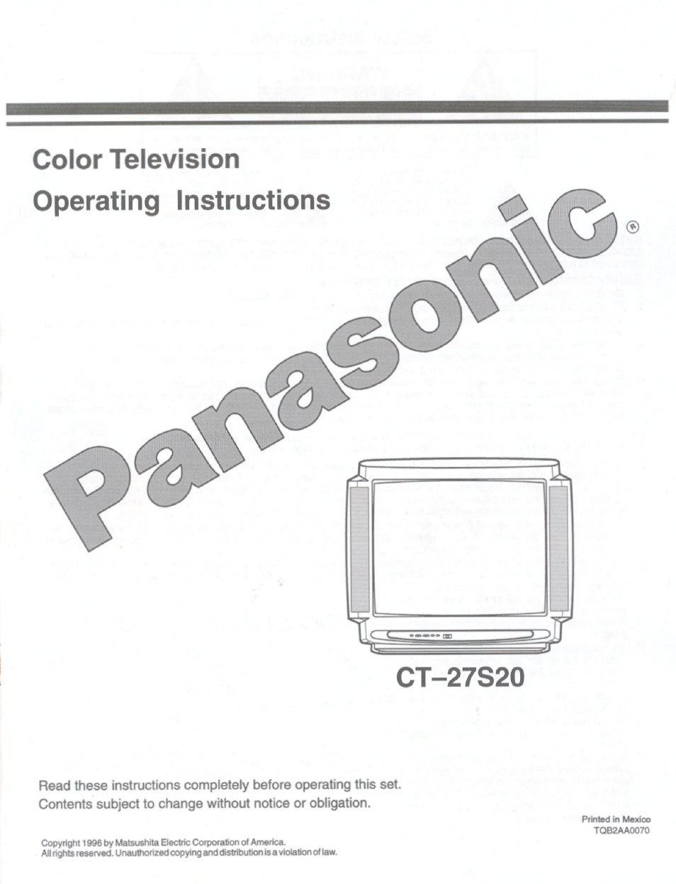 Panasonic CT-27S20 User Manual | 40 pages