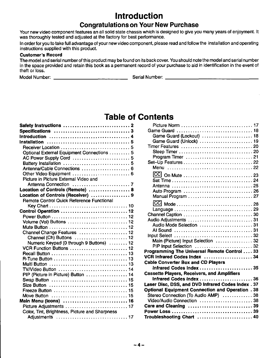 Congratulations on your new purchase | Panasonic CT-27S20 User Manual | Page 4 / 40