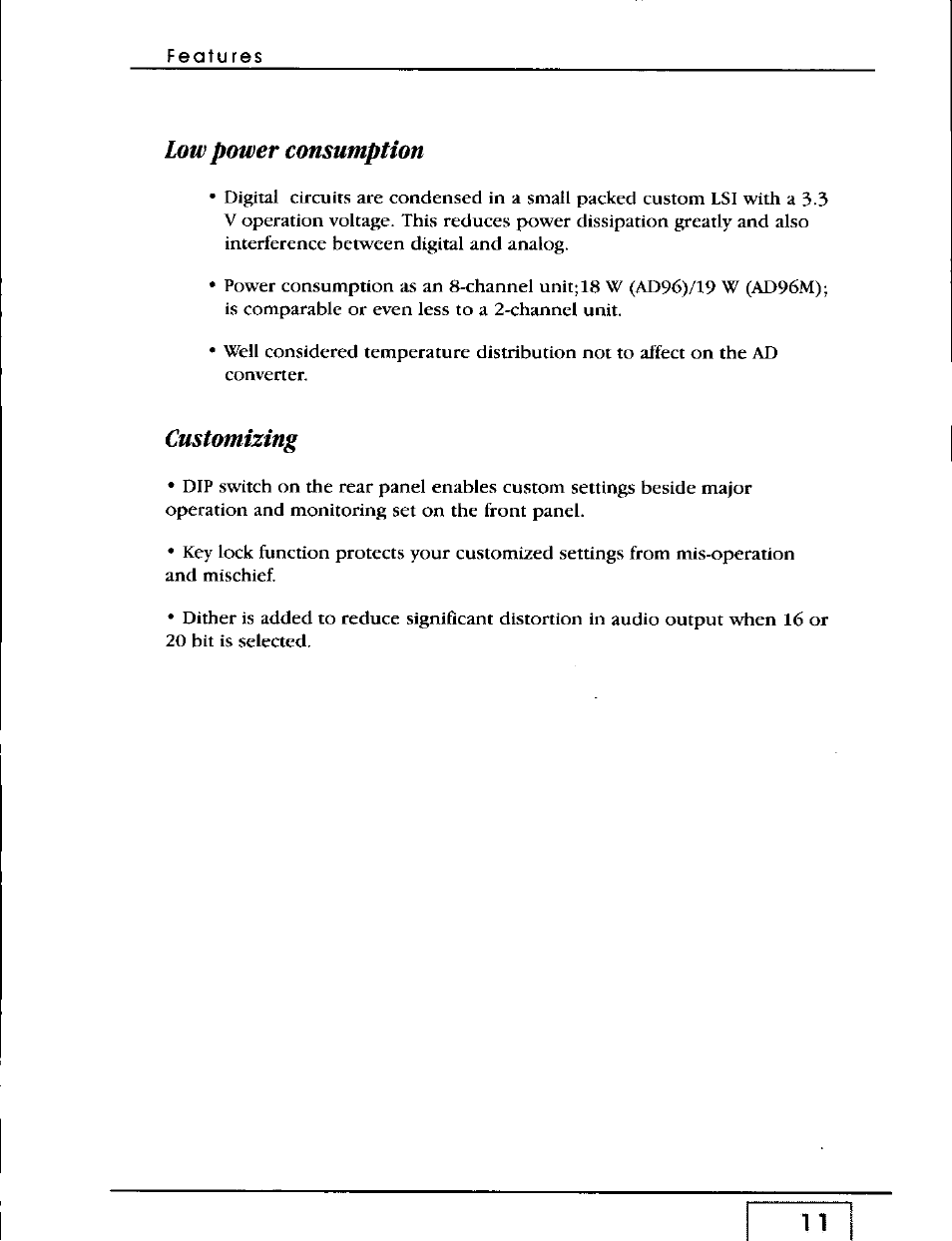 Low power consumption, Customizing | Panasonic WZ-AD96 User Manual | Page 10 / 50