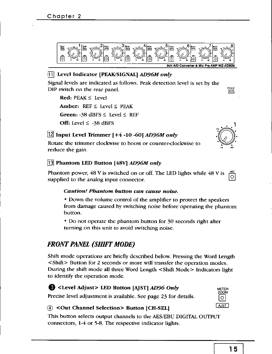 Front panel (shift mode) | Panasonic WZ-AD96 User Manual | Page 14 / 50