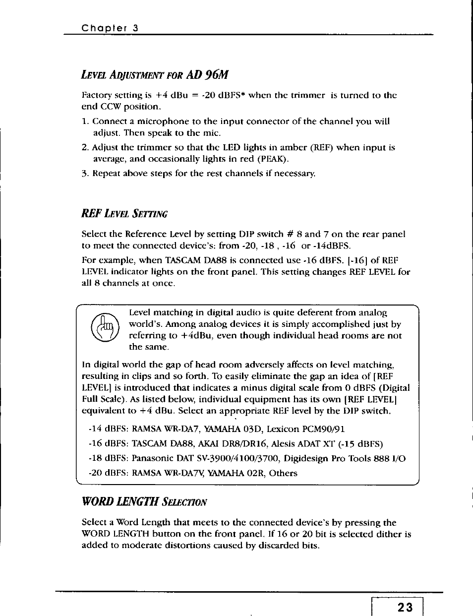 Word length selection, Ad 96m, Word length | Panasonic WZ-AD96 User Manual | Page 22 / 50