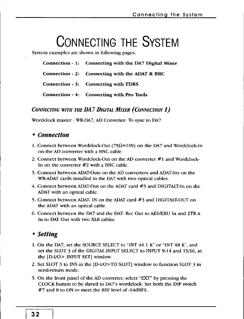 Connecting the system, Connection, Setting | Onnecting, Ystem | Panasonic WZ-AD96 User Manual | Page 31 / 50