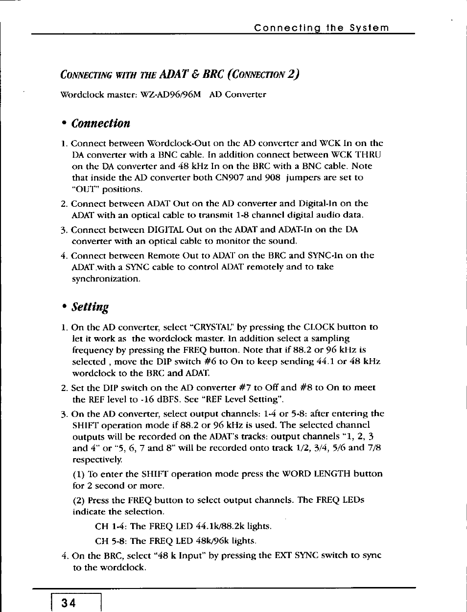 Connection, Setting, Adat & brc | Panasonic WZ-AD96 User Manual | Page 33 / 50