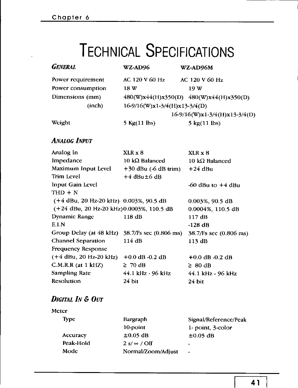 Technical specifications, 6 technical specifications, Echnical | Pecifications | Panasonic WZ-AD96 User Manual | Page 39 / 50