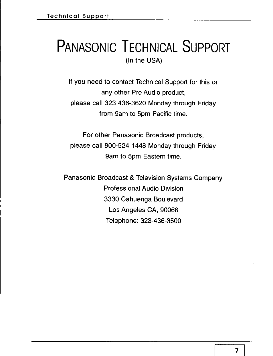 Panasonic technical support, Anasonic, Echnical | Upport | Panasonic WZ-AD96 User Manual | Page 6 / 50