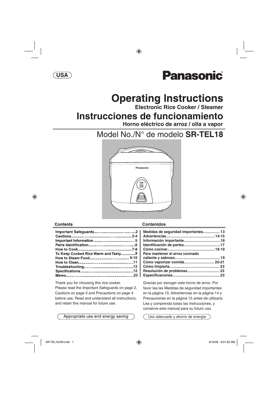 Panasonic SR-TEL18 User Manual | 24 pages