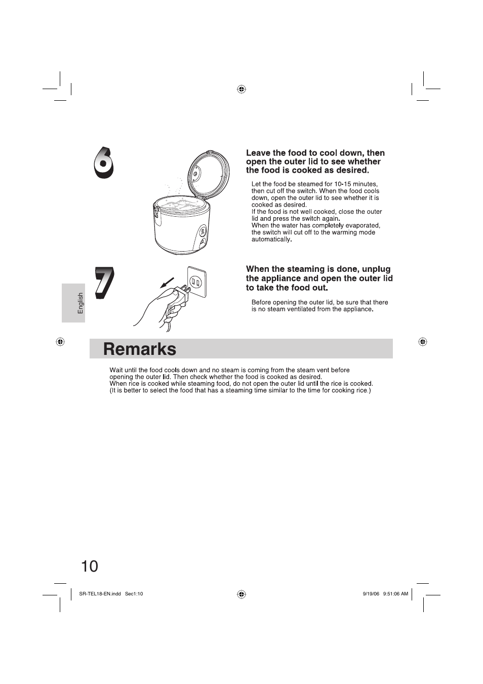 Remarks | Panasonic SR-TEL18 User Manual | Page 10 / 24