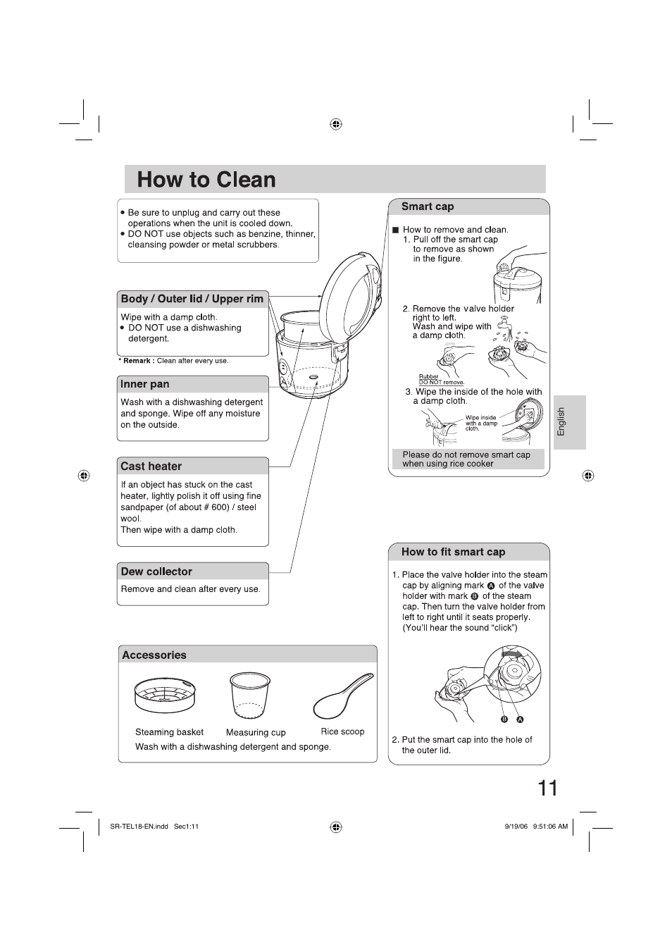 How to clean | Panasonic SR-TEL18 User Manual | Page 11 / 24