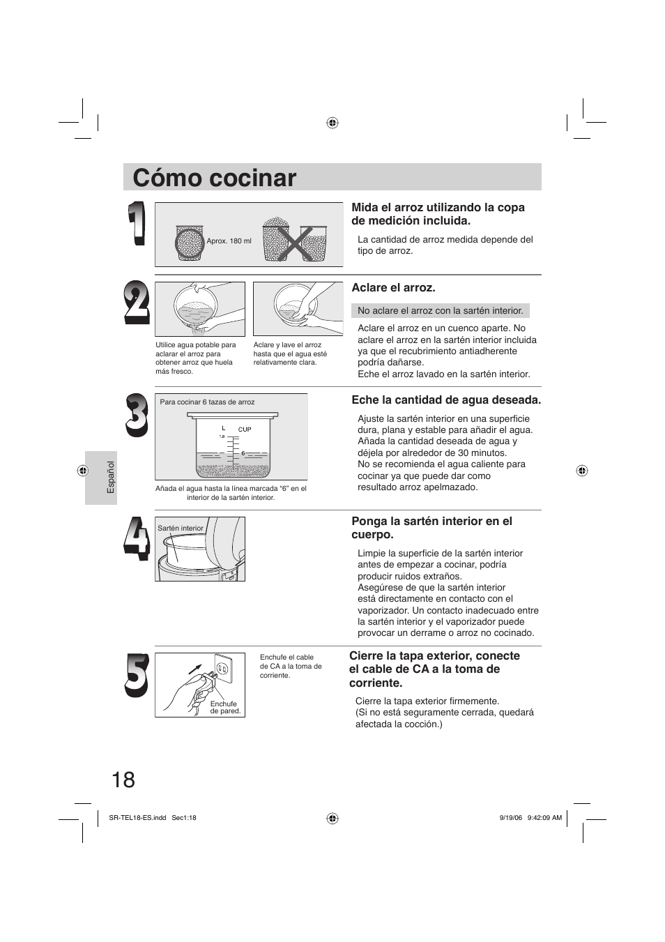 Como cocinar, Cómo cocinar | Panasonic SR-TEL18 User Manual | Page 18 / 24