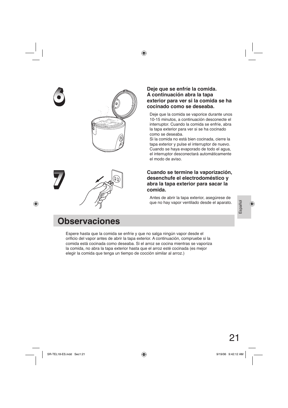 Observaciones | Panasonic SR-TEL18 User Manual | Page 21 / 24