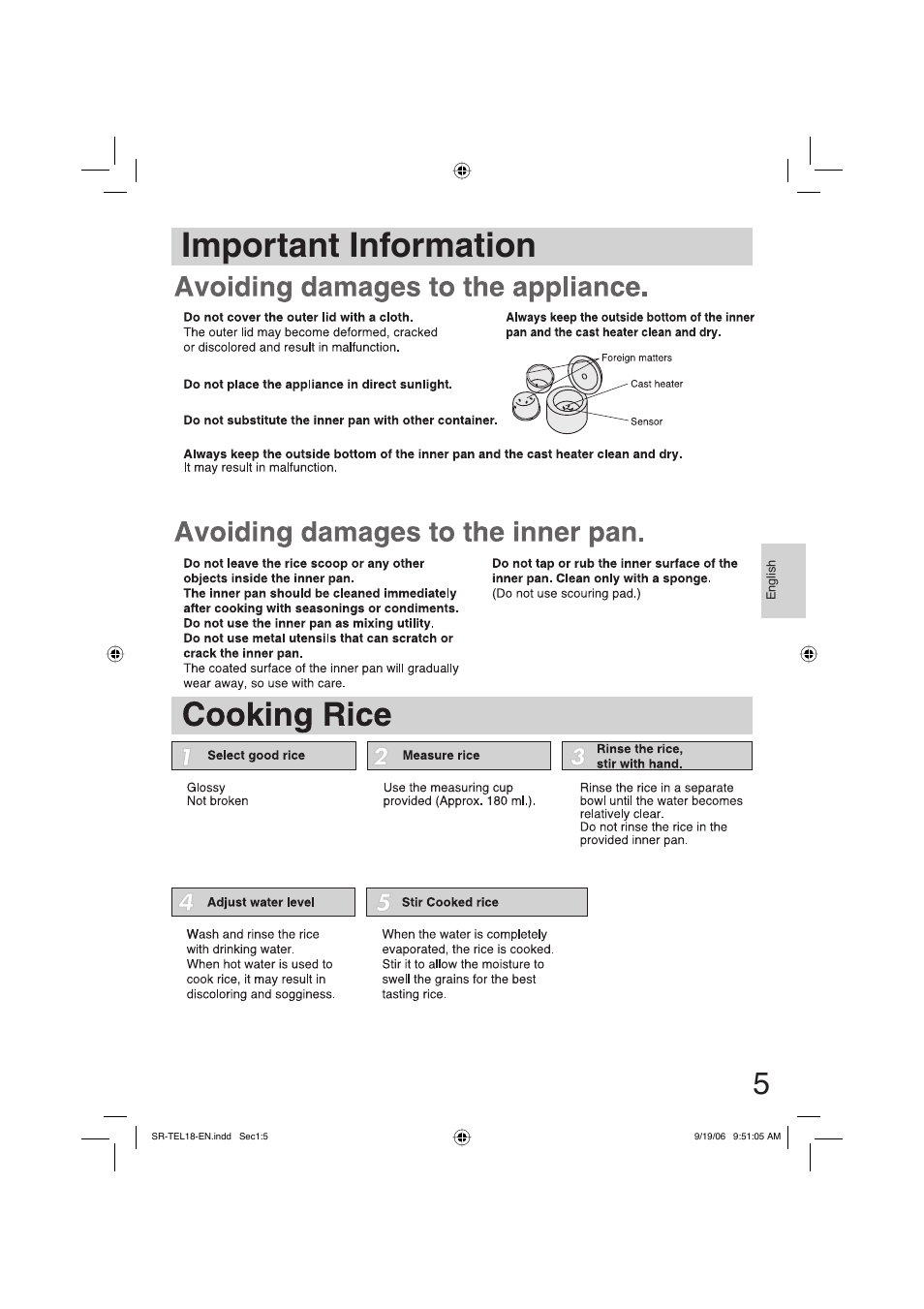 Important information | Panasonic SR-TEL18 User Manual | Page 5 / 24