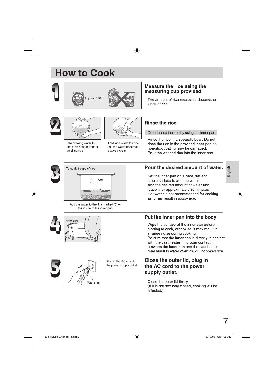 How to cook | Panasonic SR-TEL18 User Manual | Page 7 / 24