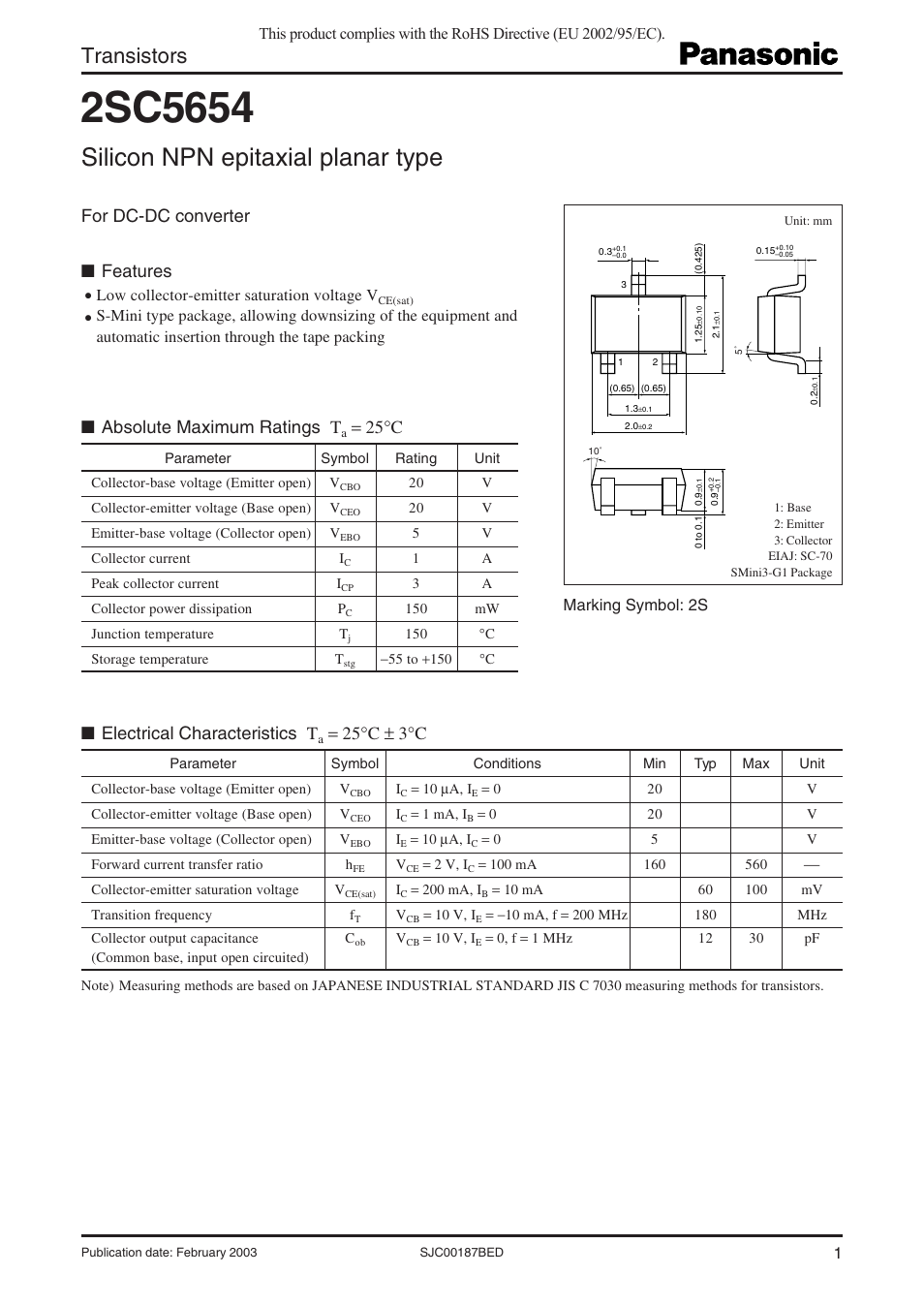 Panasonic 2SC5654 User Manual | 2 pages