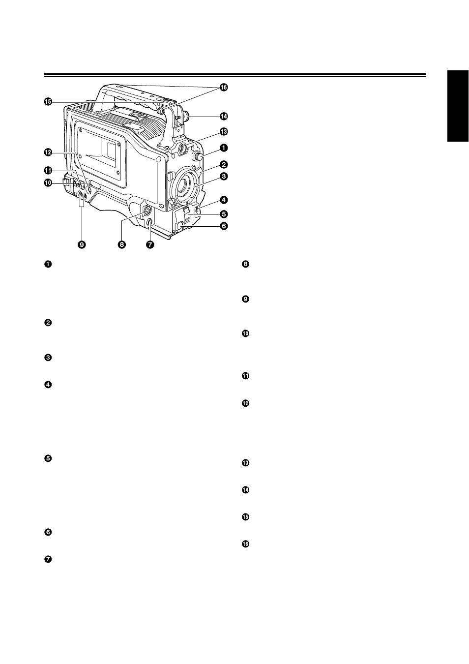 Parts and their functions, English | Panasonic AG-DVC 200E User Manual | Page 9 / 44