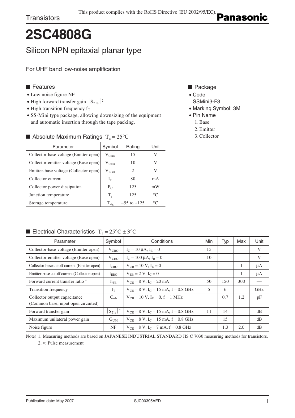 Panasonic 2SC4808G User Manual | 4 pages