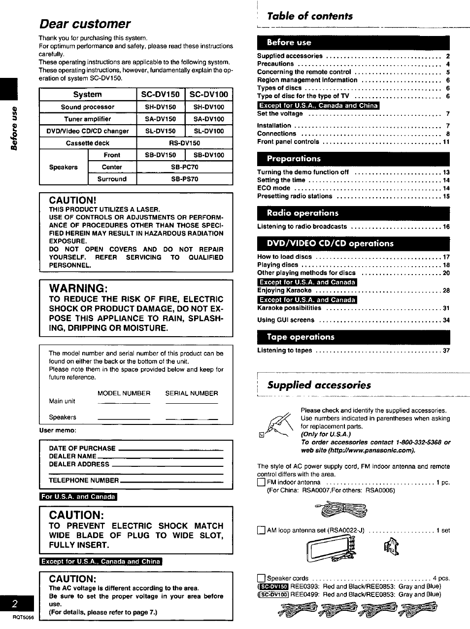 Panasonic SC-DV100 User Manual | Page 2 / 68