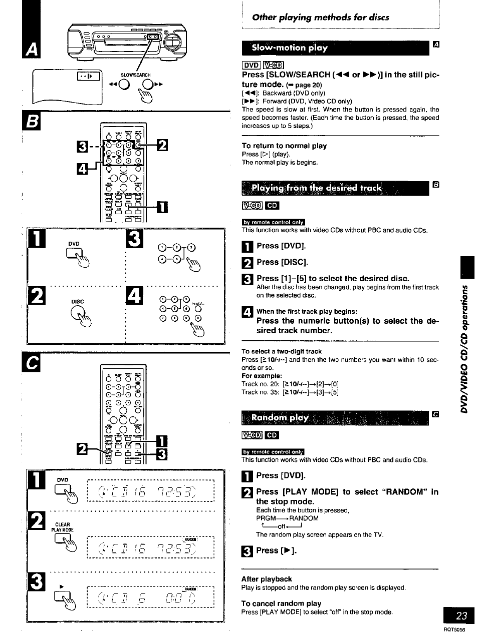 Slow>motion play, Pldying^frpm thie desii^ed track, Press [dvd | Press [disc, Press [1]-[5] to select the desired disc, Rahdbm, pj, Press, S „o s | Panasonic SC-DV100 User Manual | Page 23 / 68