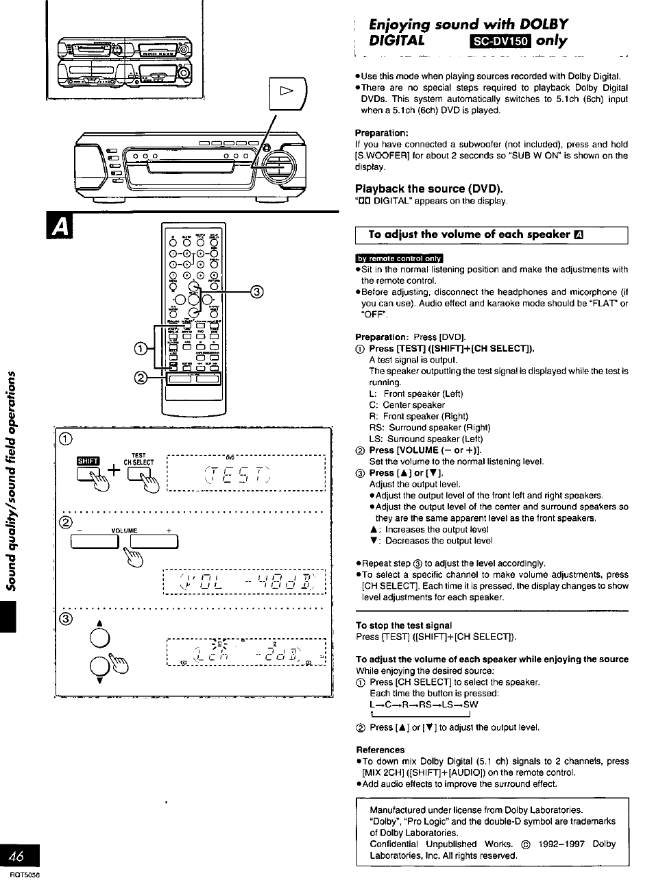 Enjoying sound with dolby digital essssa only, Enjoying sound with dolby digital | Panasonic SC-DV100 User Manual | Page 46 / 68