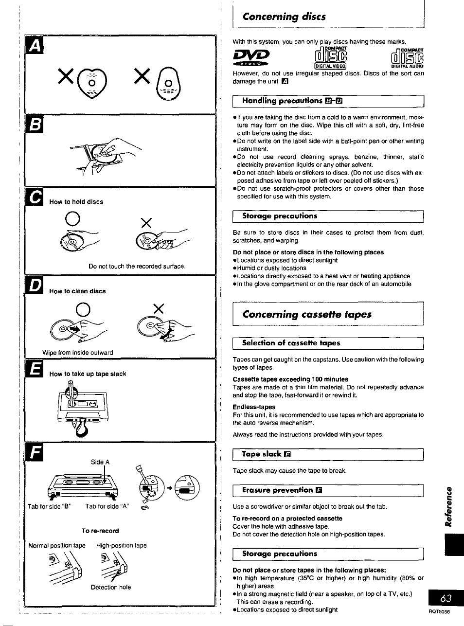 Concerning discs, Ish (fh, Concerning cassette tapes | Concerning discs concerning cassette tapes | Panasonic SC-DV100 User Manual | Page 63 / 68
