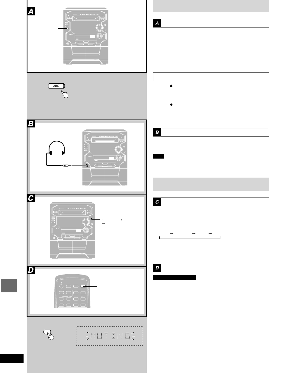 Using an external unit, Convenient functions, Press [aux | Start playback from the external source, Press [muting | Panasonic SC-AK58 User Manual | Page 34 / 40