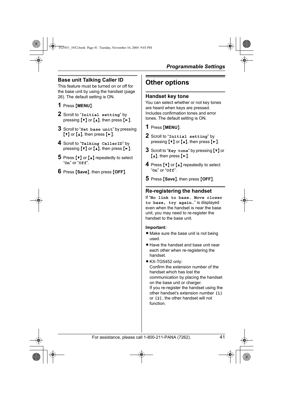 Other options | Panasonic KX-TG5451 User Manual | Page 41 / 76