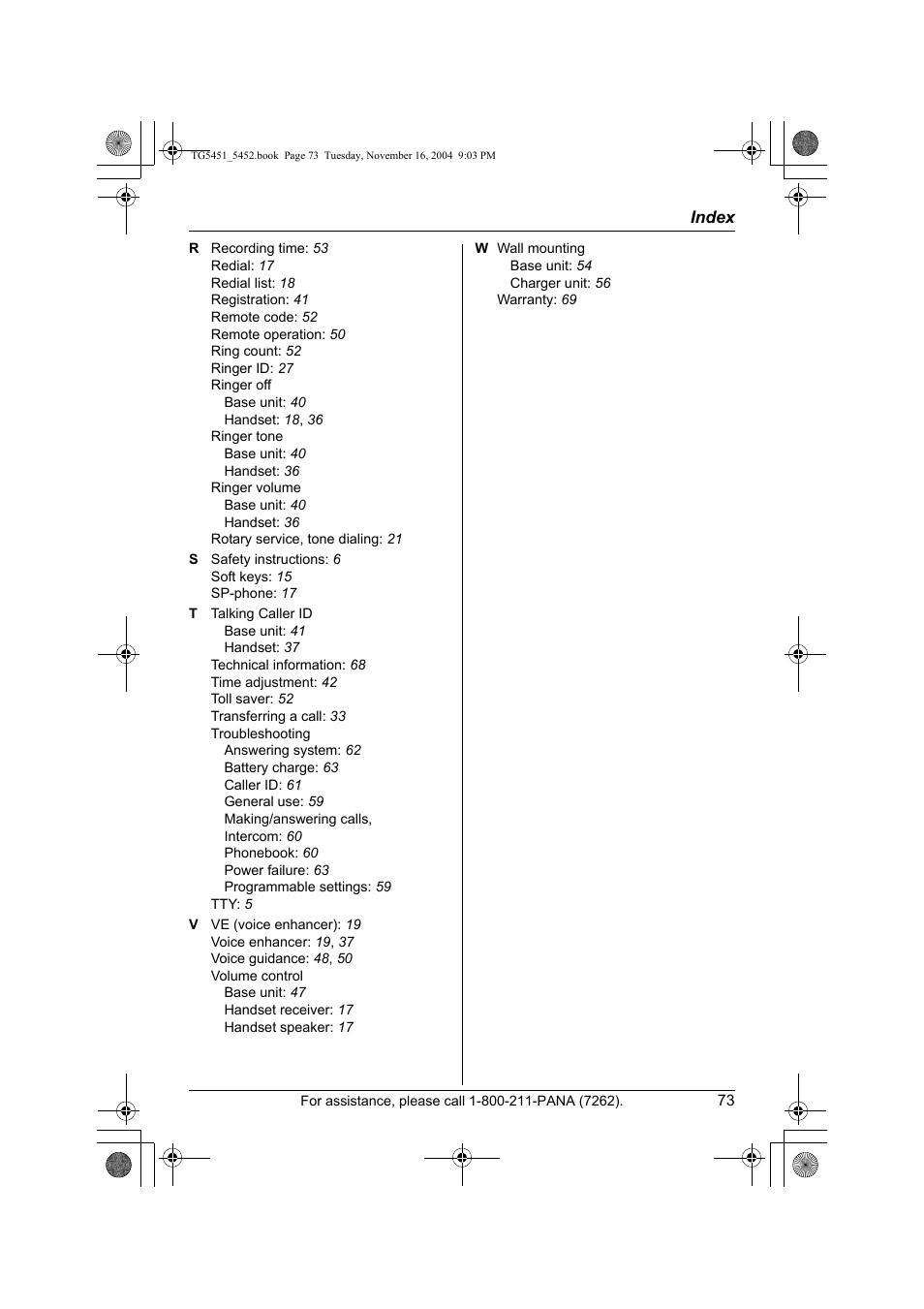 Panasonic KX-TG5451 User Manual | Page 73 / 76