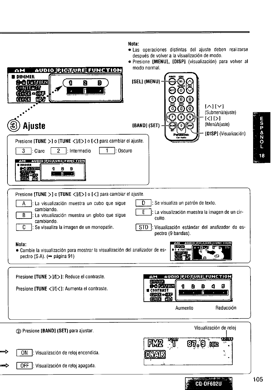Nota, Ajuste | Panasonic CQ-DF602U User Manual | Page 105 / 124