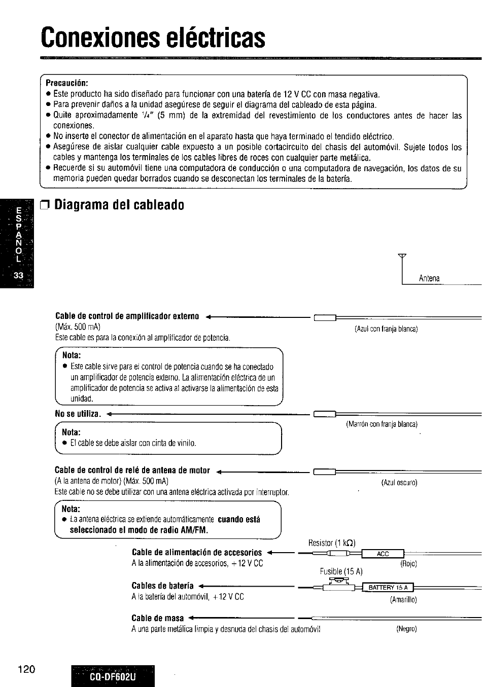 Conexiones eléctricas, Diagrama del cableado | Panasonic CQ-DF602U User Manual | Page 120 / 124