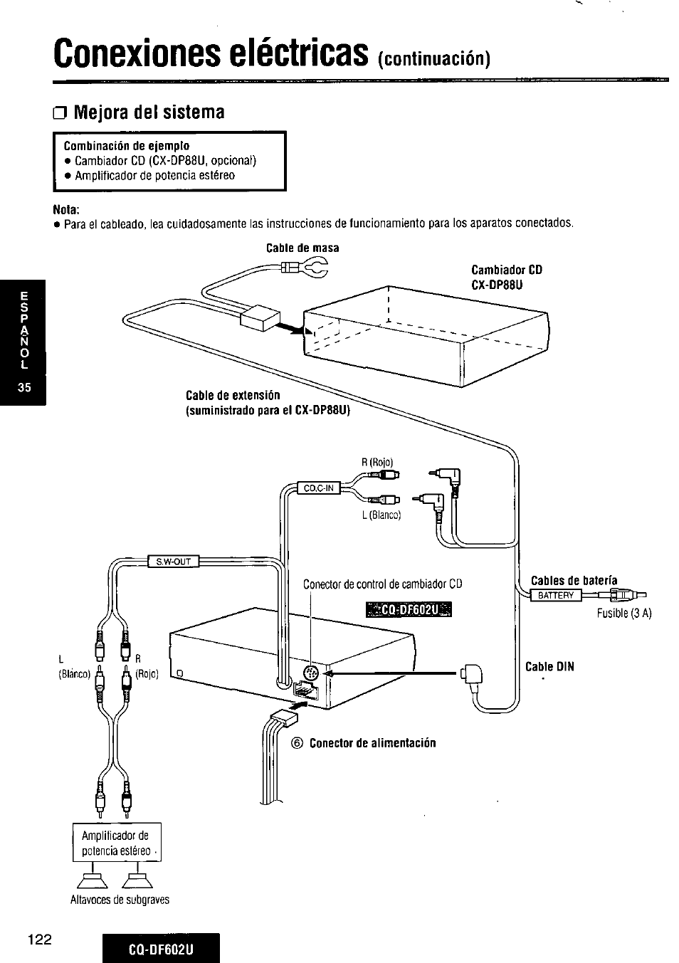 Conexiones eléctricas, Mejora dei sistema | Panasonic CQ-DF602U User Manual | Page 122 / 124