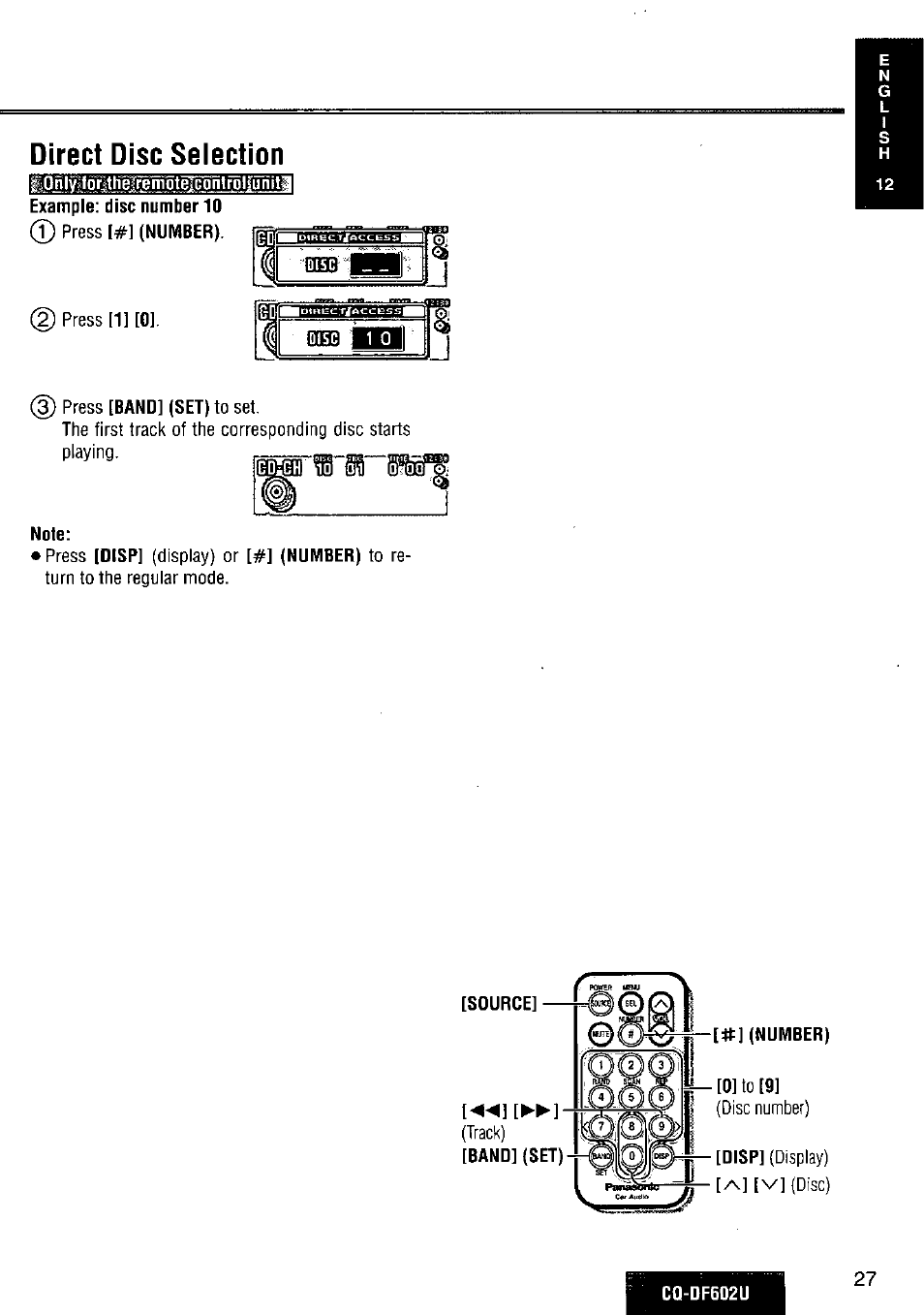 Direct disc selection | Panasonic CQ-DF602U User Manual | Page 27 / 124