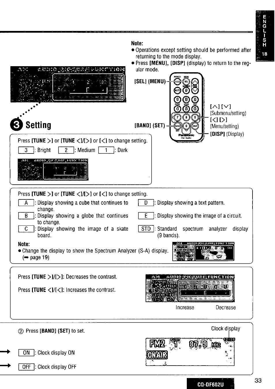 Setting | Panasonic CQ-DF602U User Manual | Page 33 / 124