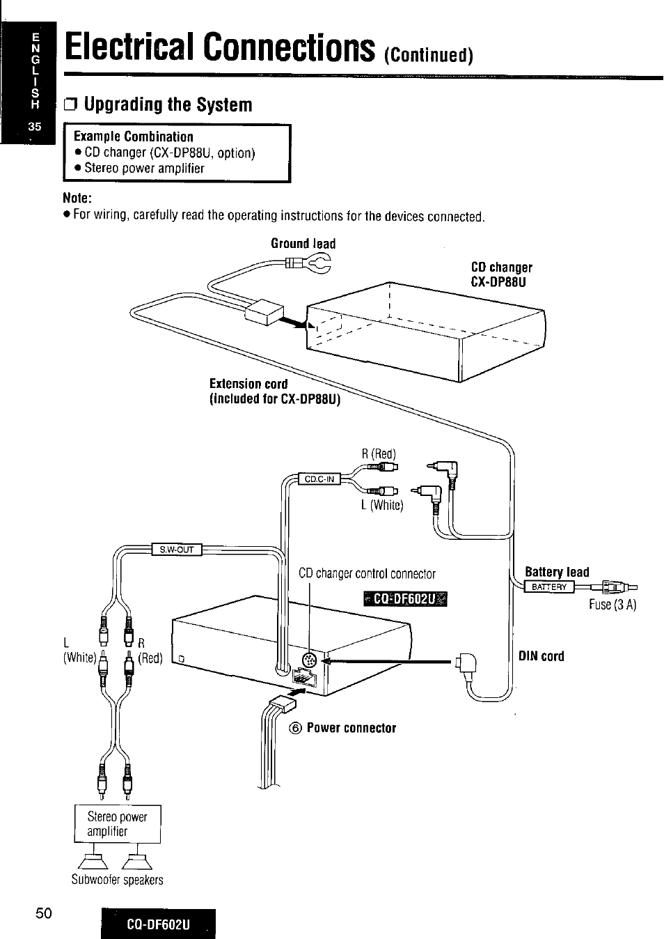 Electrical connections, Continued), Upgrading the system | Panasonic CQ-DF602U User Manual | Page 50 / 124