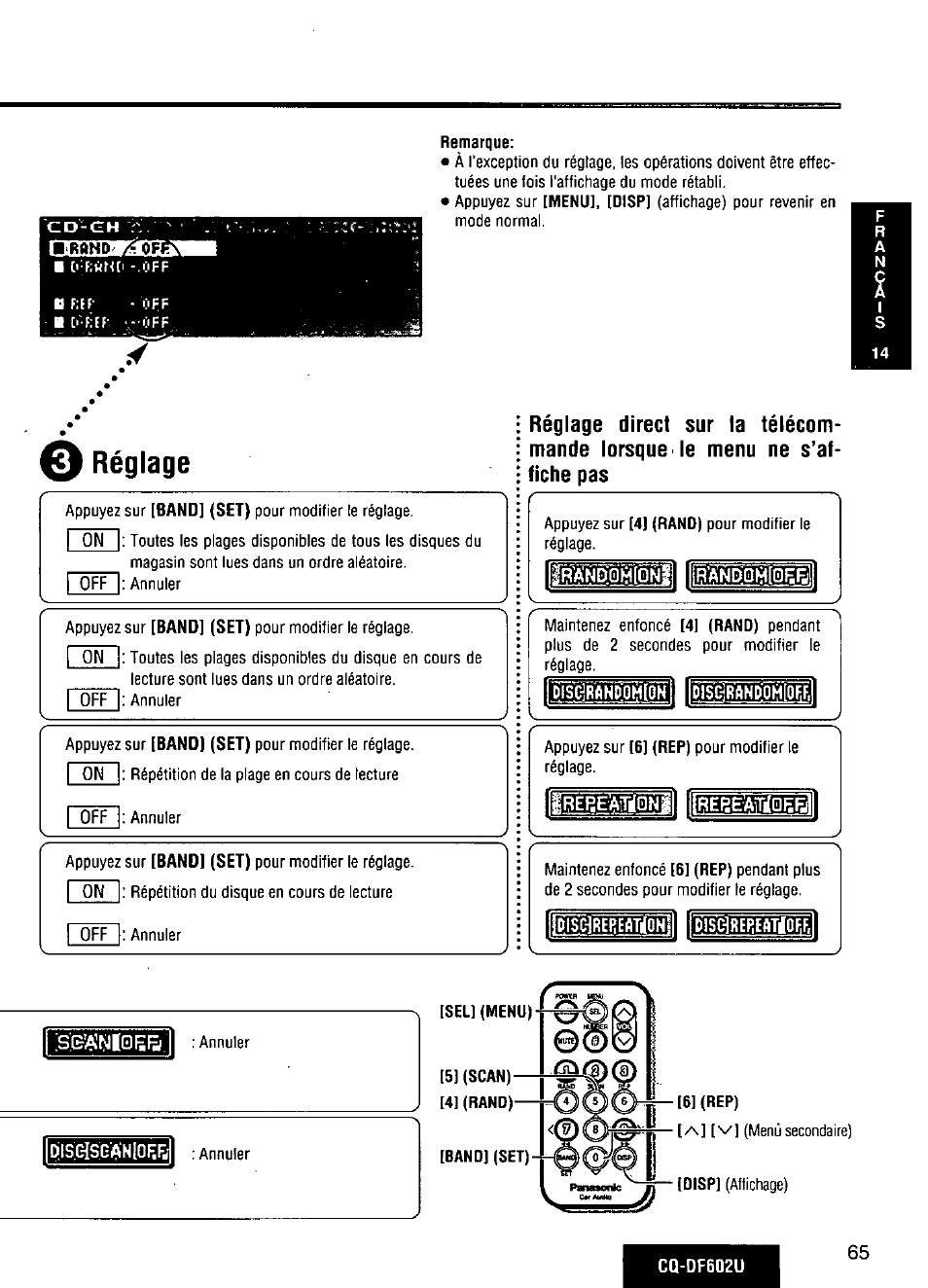 O réglage, Lilijimjjj'i!i:ij| ftmeilibmjia | Panasonic CQ-DF602U User Manual | Page 65 / 124