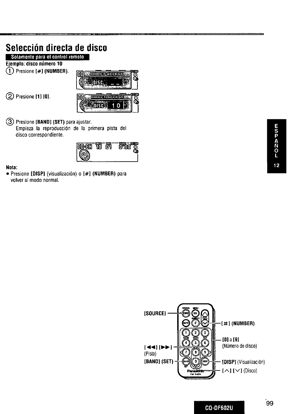 Selección directa de disco | Panasonic CQ-DF602U User Manual | Page 99 / 124