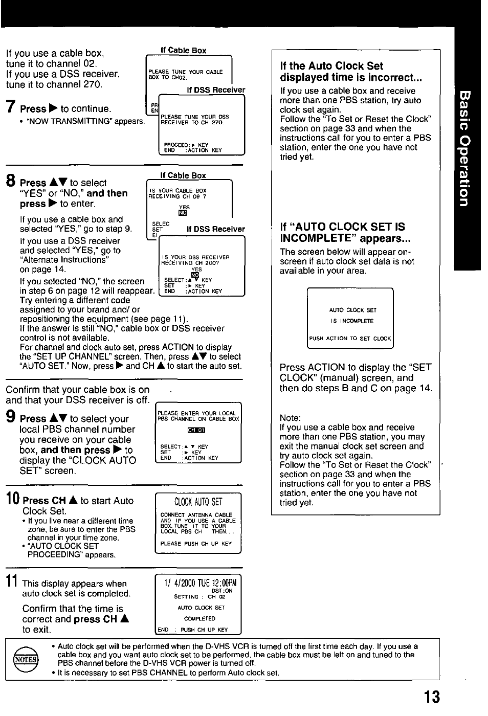If the auto clock set displayed time is incorrect, If “auto clock set is incomplete” appears, N-.m | Clock auto set | Panasonic OMNIVISION PV-HD1000 User Manual | Page 13 / 49