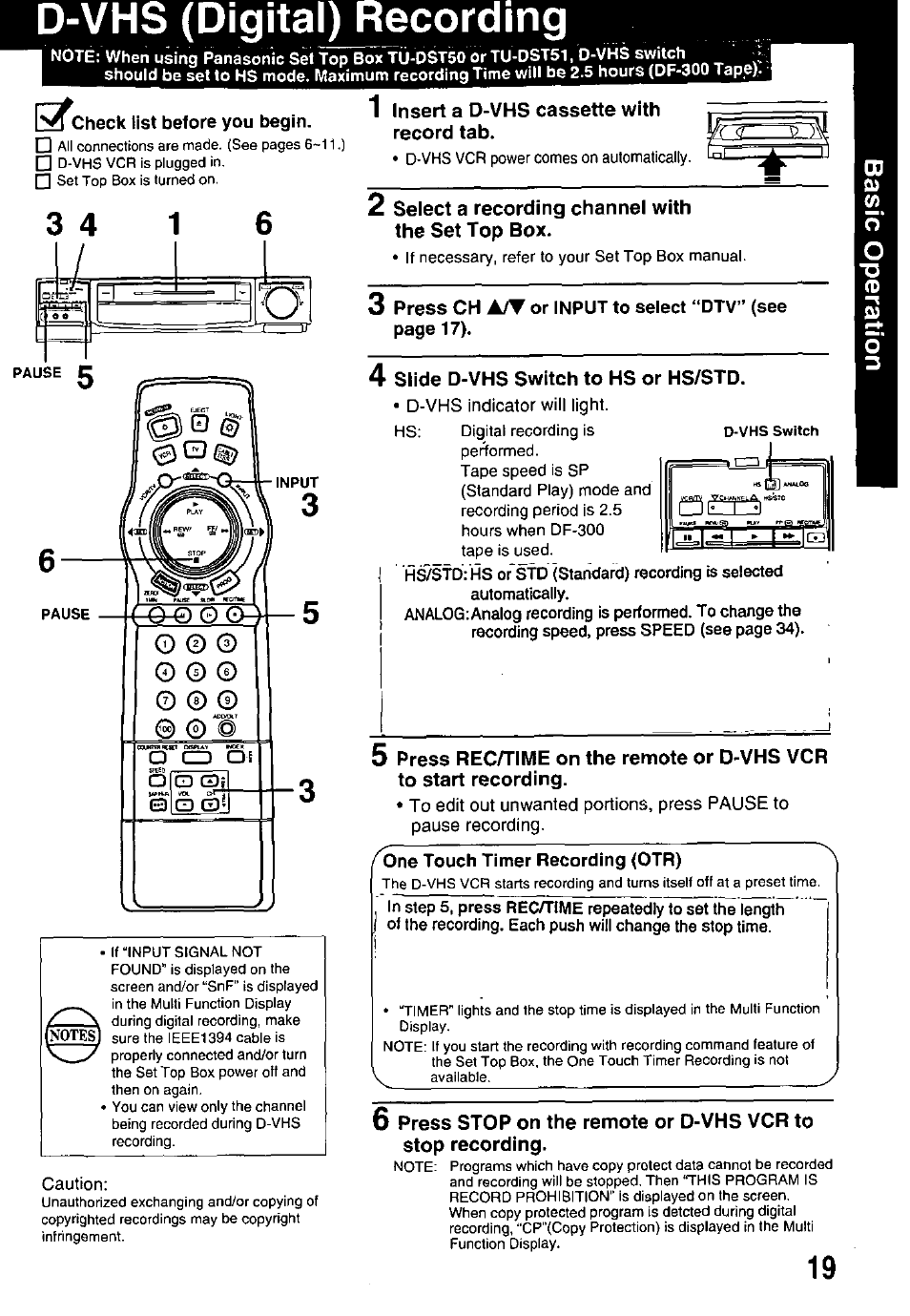 D-vhs (digital) recording | Panasonic OMNIVISION PV-HD1000 User Manual | Page 19 / 49