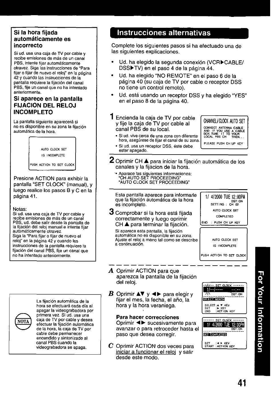 Para hacer correcciones, Instrucciones alternativas | Panasonic OMNIVISION PV-HD1000 User Manual | Page 42 / 49