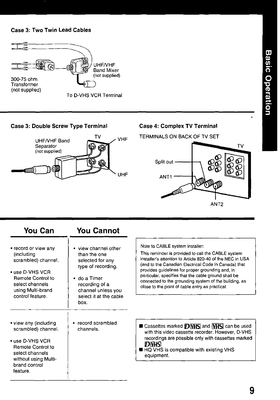 Case 3: double screw type terminal, Case 4: complex tv terminal, You can you cannot | Panasonic OMNIVISION PV-HD1000 User Manual | Page 9 / 49