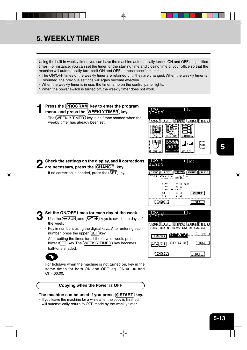 Weekly timer | Panasonic DP-6530 User Manual | Page 101 / 172