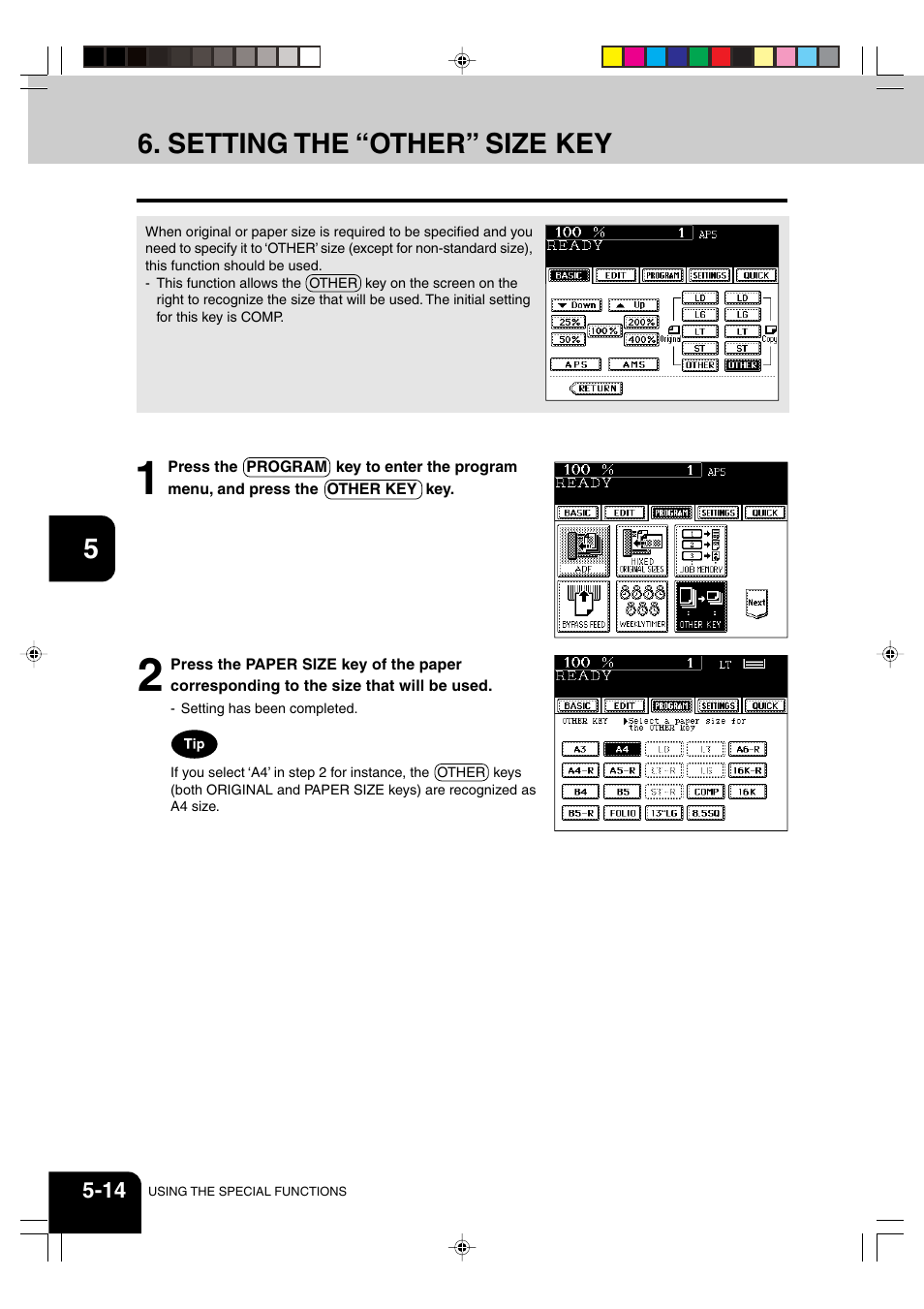 Setting the "other" size key | Panasonic DP-6530 User Manual | Page 102 / 172