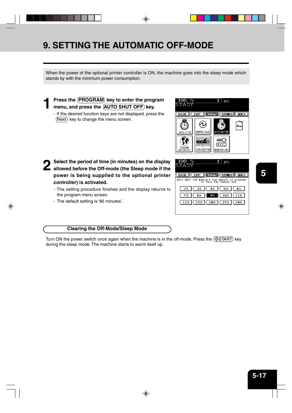 Setting the automatic off-mode | Panasonic DP-6530 User Manual | Page 105 / 172
