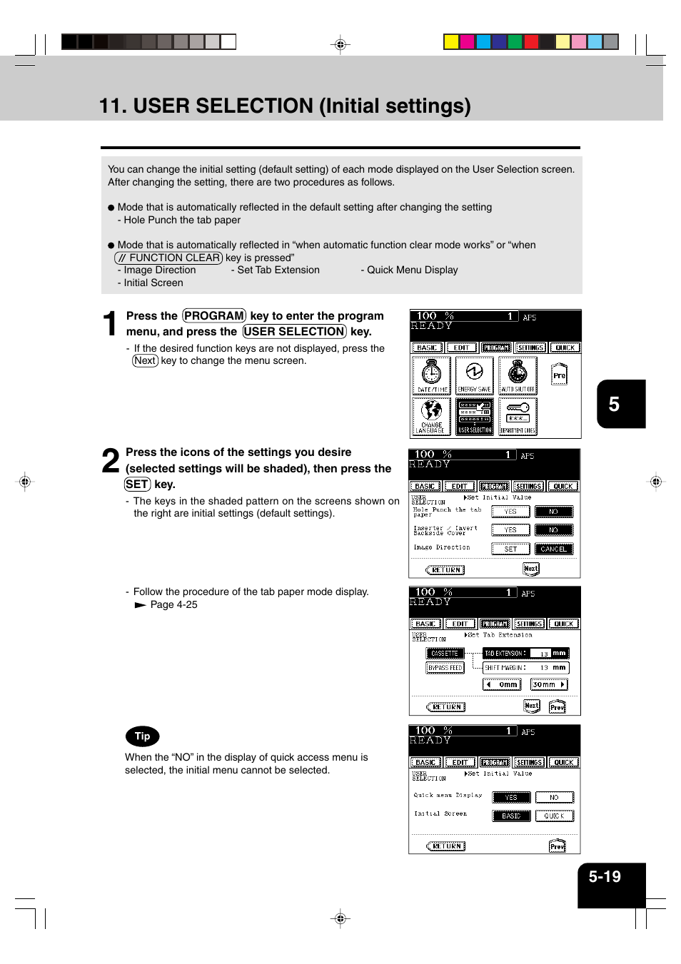 User selection (initial settings) | Panasonic DP-6530 User Manual | Page 107 / 172