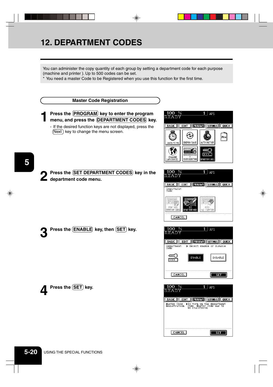 Department codes | Panasonic DP-6530 User Manual | Page 108 / 172