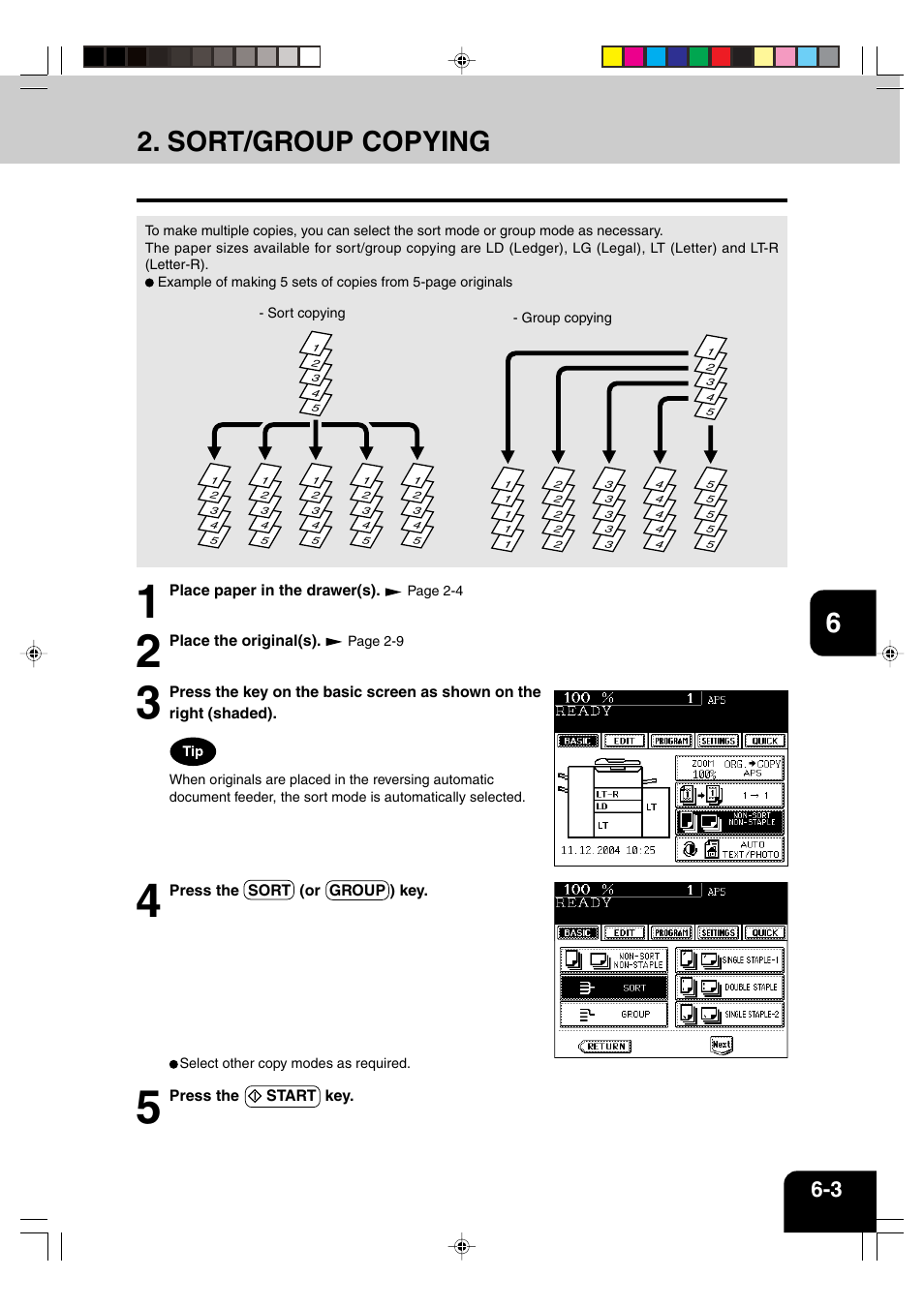 Sort/group copying | Panasonic DP-6530 User Manual | Page 123 / 172