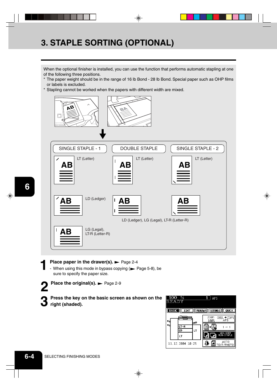 Staple sorting (optional) | Panasonic DP-6530 User Manual | Page 124 / 172