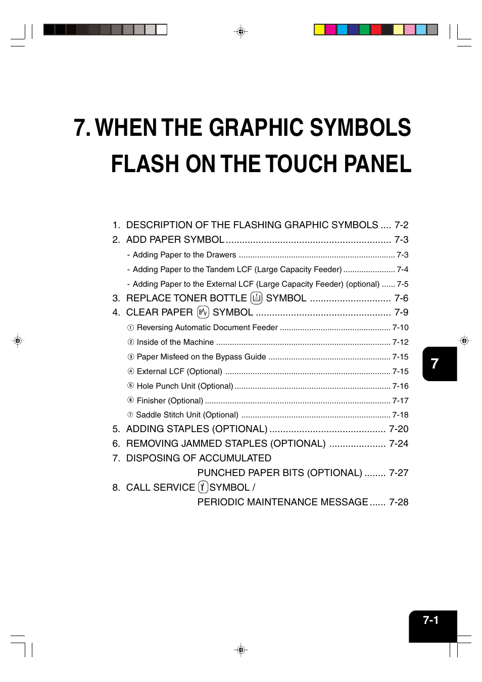 When the graphic symbols flash on the touch panel | Panasonic DP-6530 User Manual | Page 129 / 172