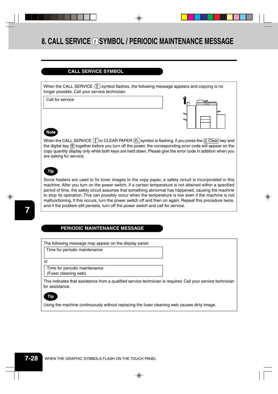 Call service symbol / periodic maintenance message | Panasonic DP-6530 User Manual | Page 156 / 172
