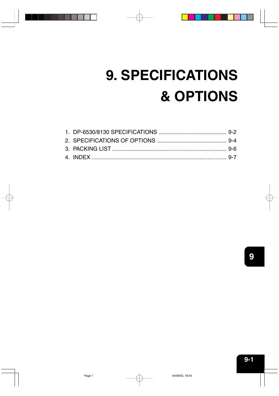Specifications & options | Panasonic DP-6530 User Manual | Page 161 / 172