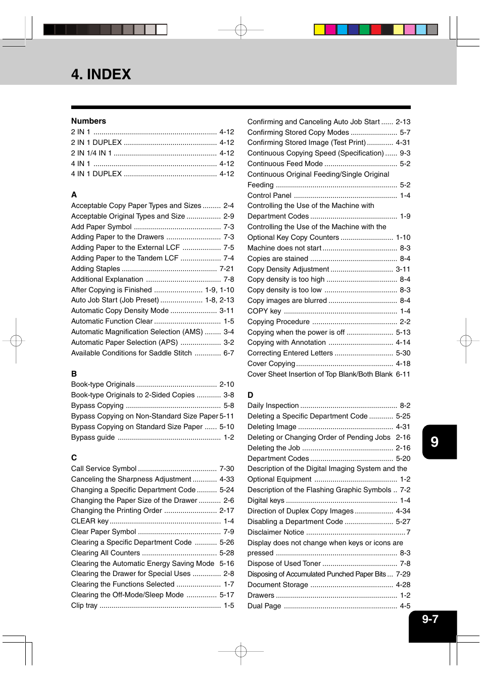 Index | Panasonic DP-6530 User Manual | Page 167 / 172